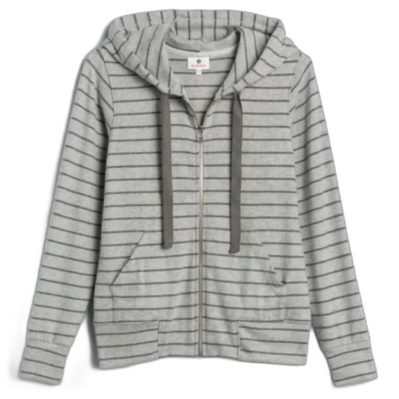 Sundry Tops - Sundry Gray Stripped Full Zip Hoodie w Kangaroo Pockets Medium